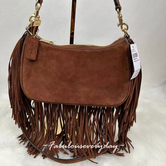 Coach Teri Shoulder/Crossbody Bag With Fringe In Suede/Vintage Brown CCC66 NWT - Picture 4 of 11